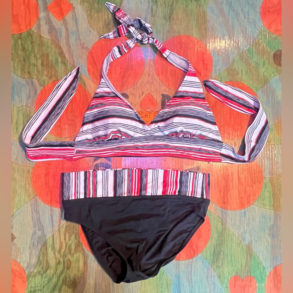 CAPTIVA Womens Multicolored Striped Bikini Top And Bottom Swim Suit Medium